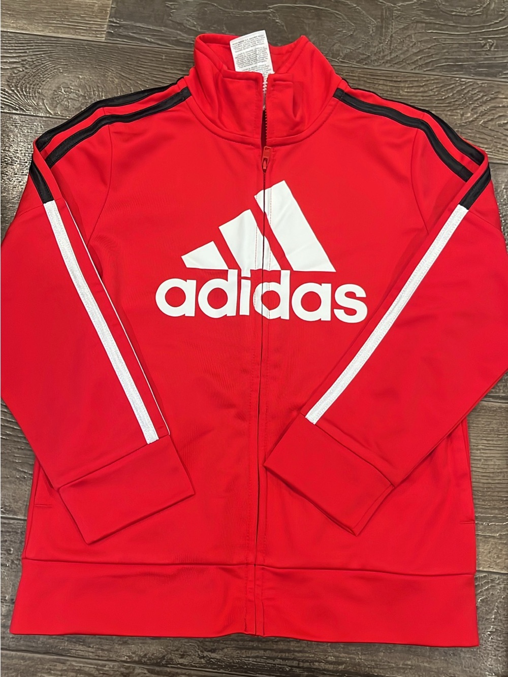 adidas Red Track Jacket with White Logo and Black Stripe Accents
